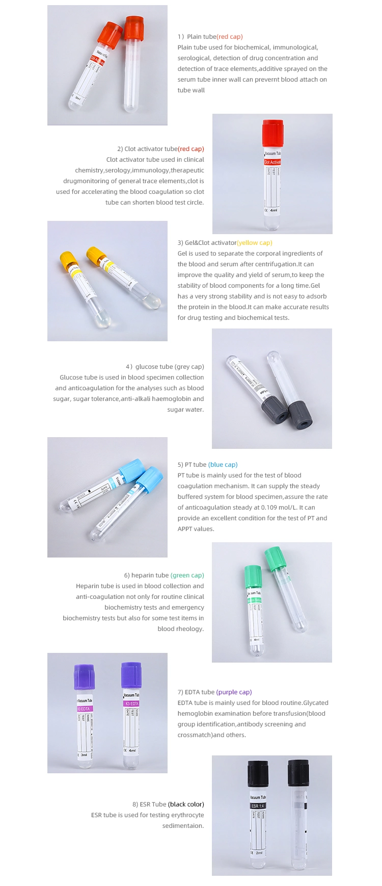 High Quality Various Colorful Sample Blood Test Tube Vacuum Blood Collection Tubes