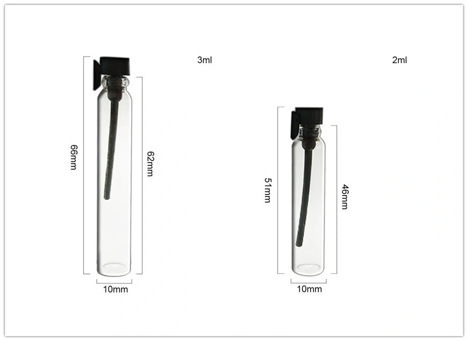 Mini Size Test Essential Oil Bottle 1ml 2ml 3ml Glass Perfume Sample Bottles Vials with Plastic Sticks for Essential Oil