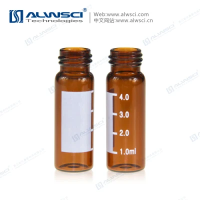 Vial de rosca de rosca 13-425 de base plana de 4 ml de vidrio ámbar de 15 x 45 mm con etiqueta